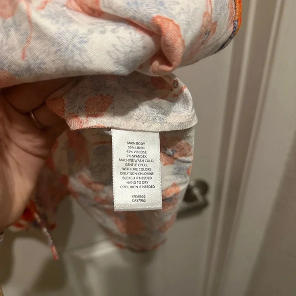 Chelsea28 Ruffle Sleeve Button-Up Linen Blend Dress in Ivory Lenora Floral - Picture 8 of 8